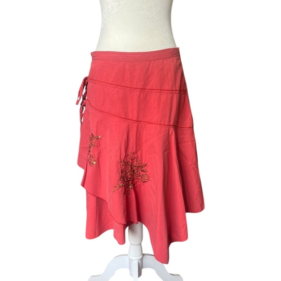 Vintage Tiered Coral Skirt | Y2K Boho Embroidered Cotton Asymmetrical Medium - Picture 1 of 6
